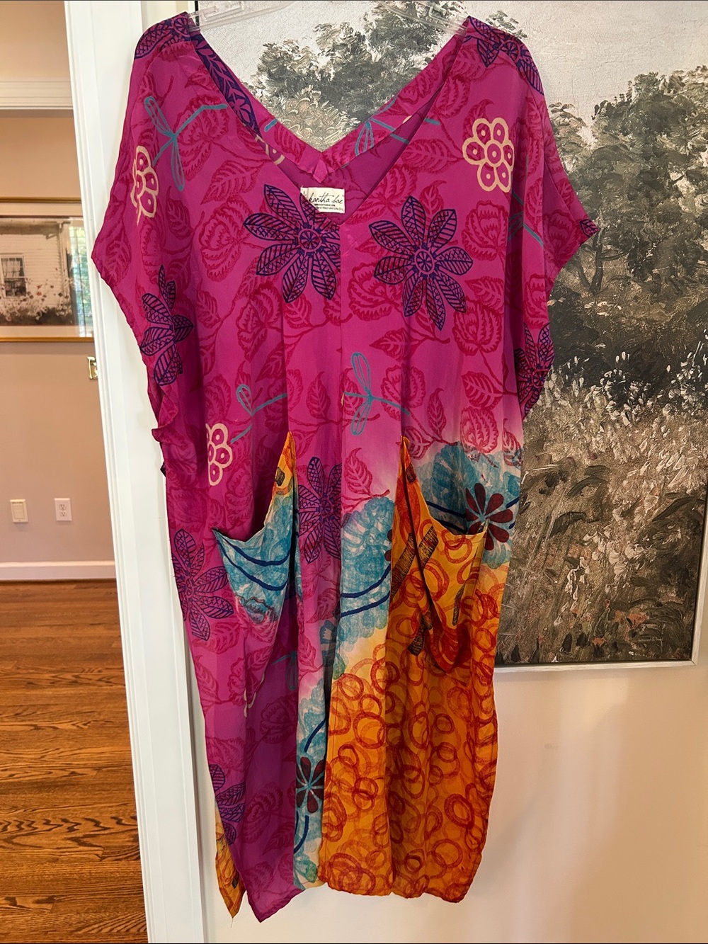 Kantha Bae OSFM Vibrant Floral magenta pink Multicolor Boho split kaftan
